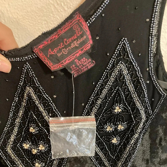 April Cornell Black Beaded Velvet Maxi Dress Sz S - Picture 4 of 4